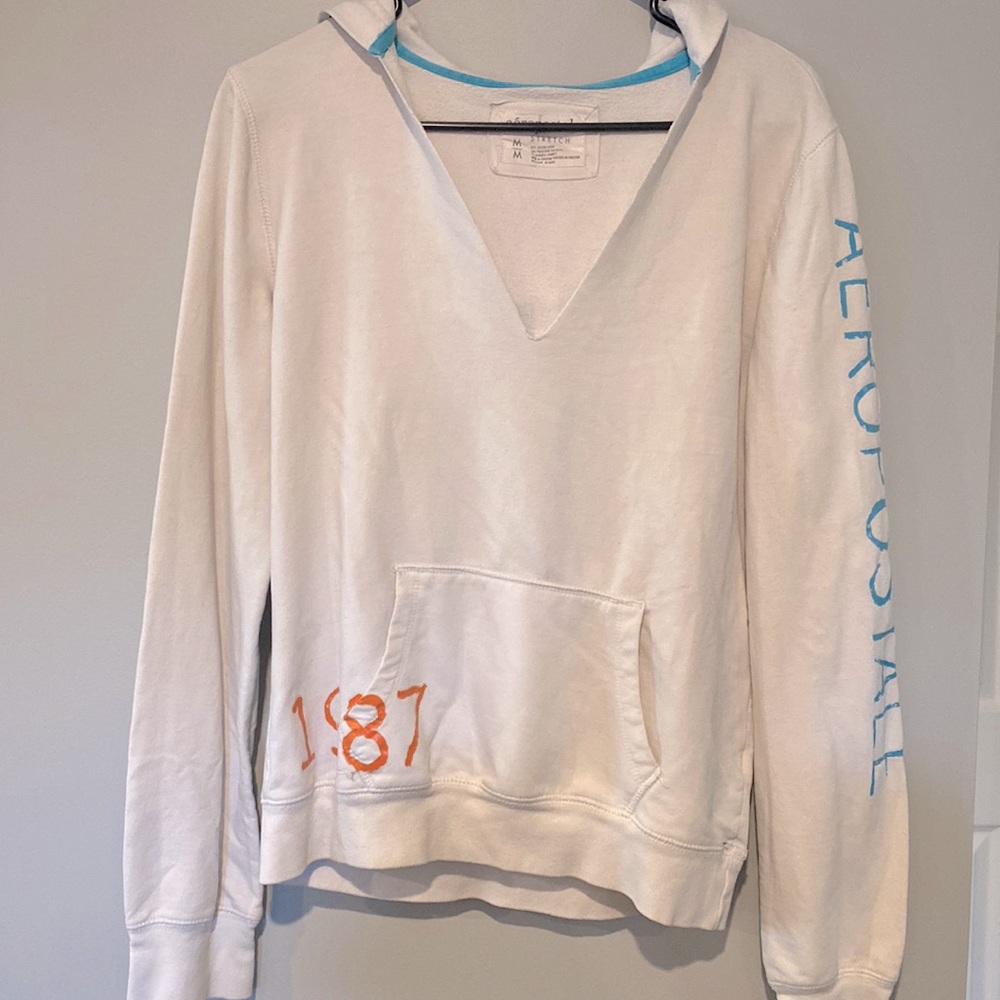 White Aeropostale Sweatshirt with Blue and Orange lettering - Size M.
